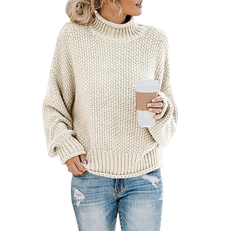 Women's Red High Collar Wool Sweater Winter Pullover - Image 5