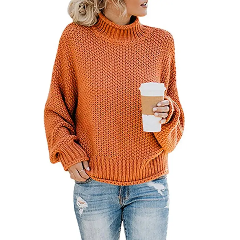 Women's Red High Collar Wool Sweater Winter Pullover - Image 6