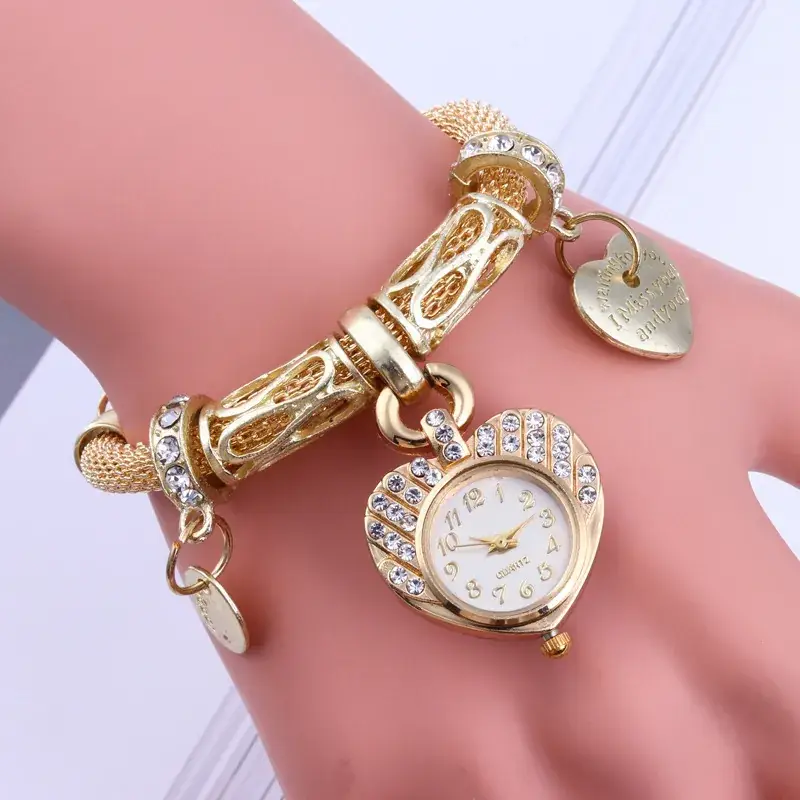 Golden Peach Heart Watch for Women with Pearl Accents - Image 3