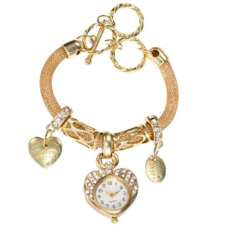Golden Peach Heart Watch for Women with Pearl Accents - Image 6