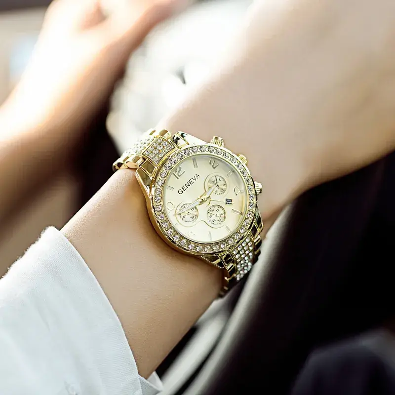 Fashion Women's Rose Gold Chronograph Watch with Diamond Set