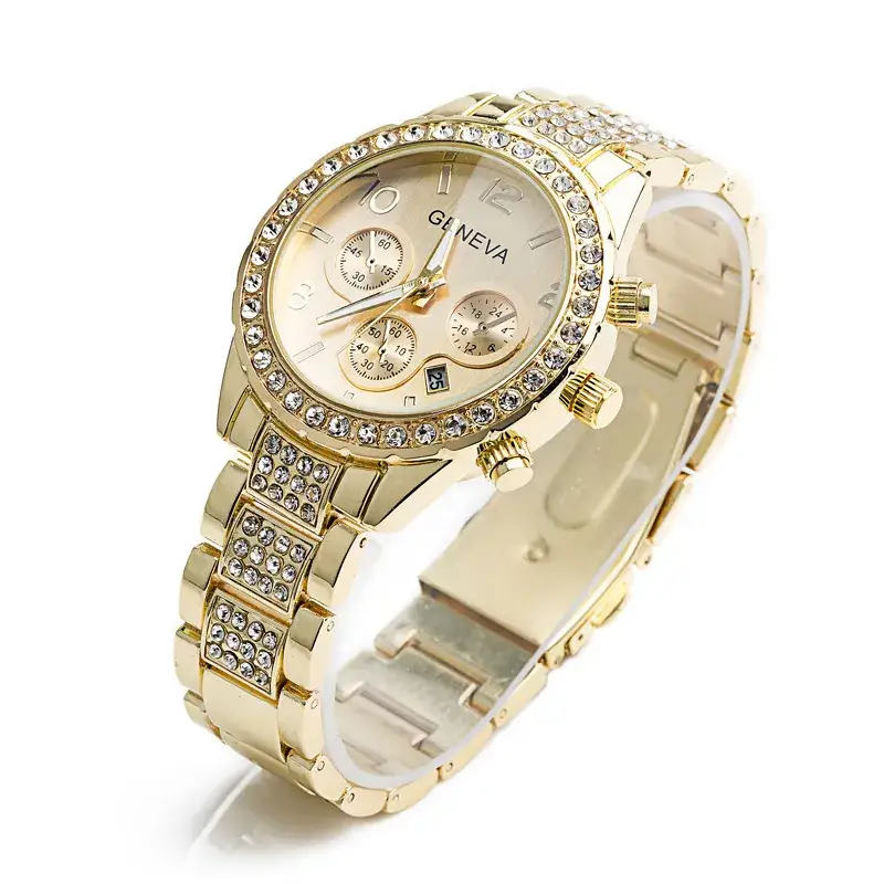 Fashion Women's Rose Gold Chronograph Watch with Diamond Set