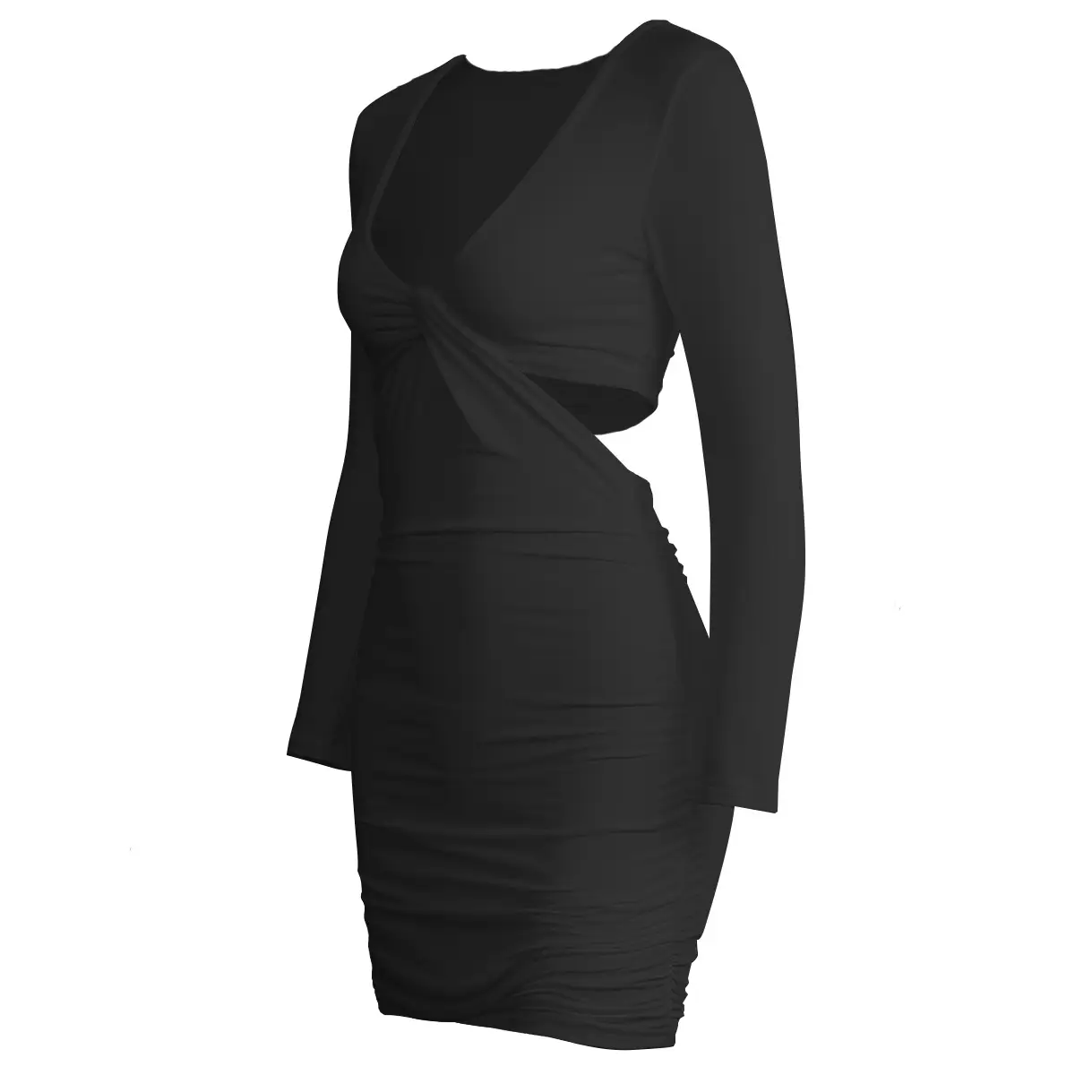 Black Cross-Border V-Neck Long Sleeve Dress - Image 8