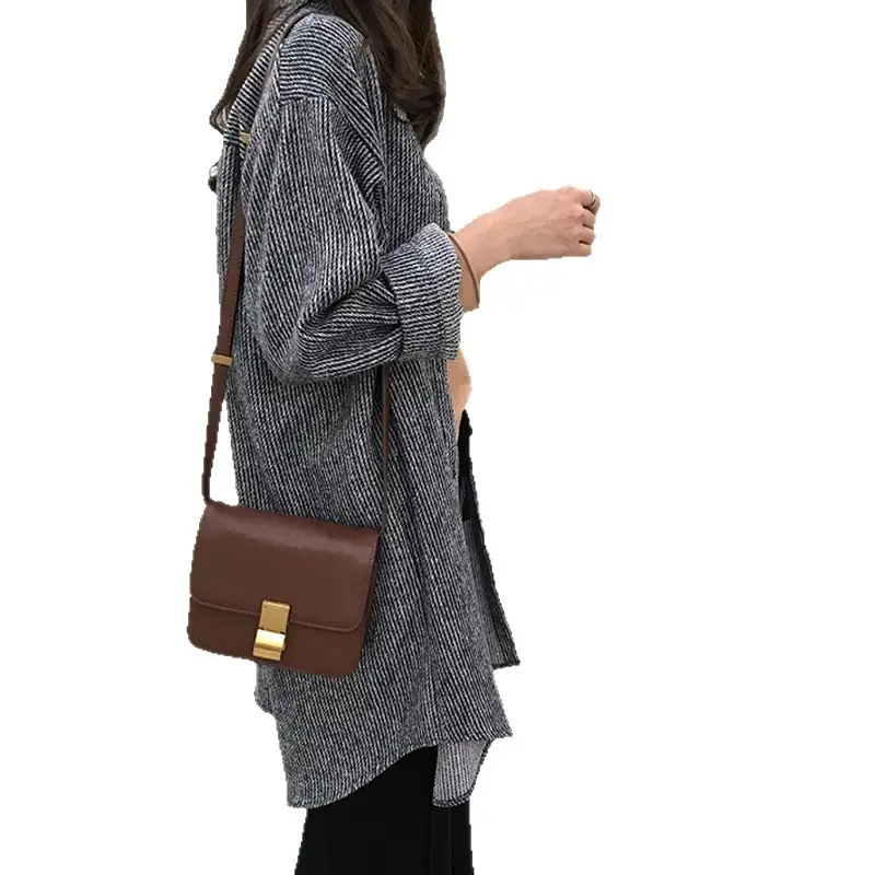 Women Corduroy Mid-Length Shirt Jacket Brown Loose Fit - Image 7