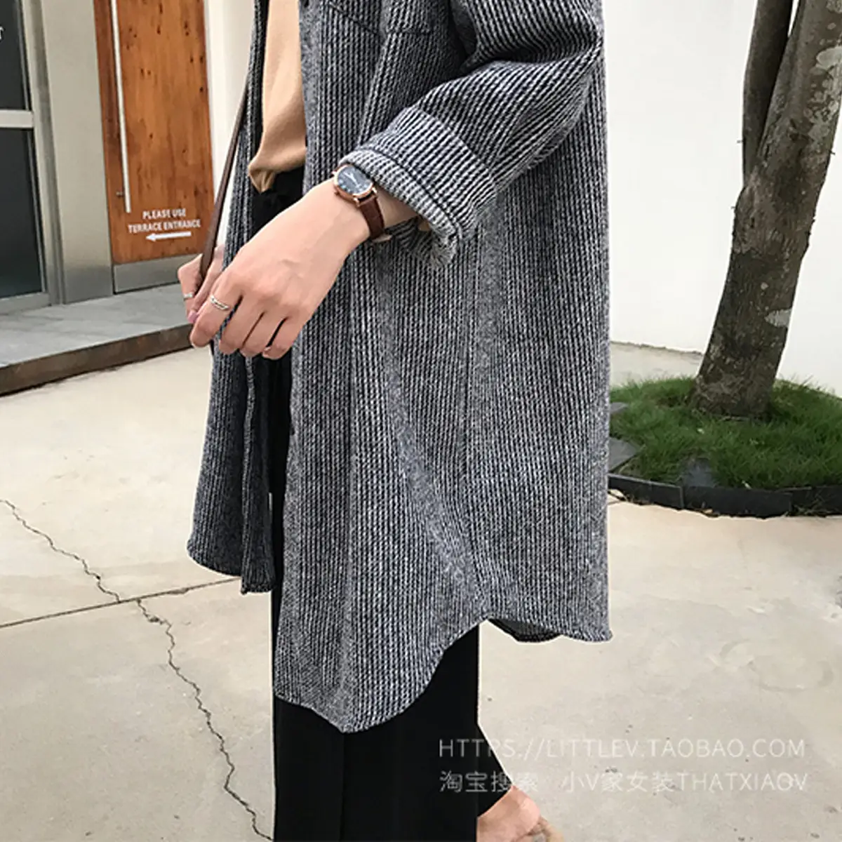 Women Corduroy Mid-Length Shirt Jacket Brown Loose Fit — feature 13