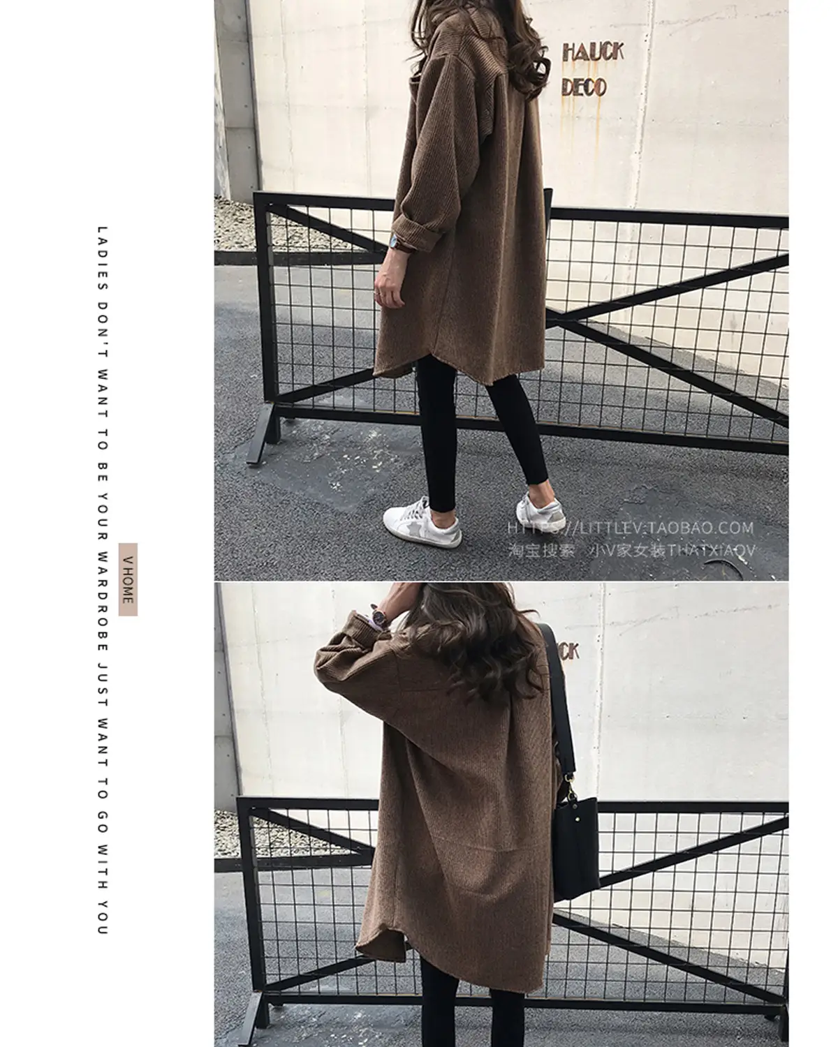 Women Corduroy Mid-Length Shirt Jacket Brown Loose Fit — feature 7