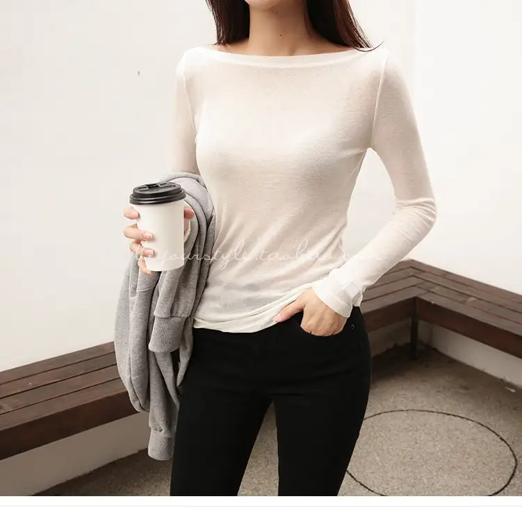 White Long Sleeve T-Shirt for Women — feature 3