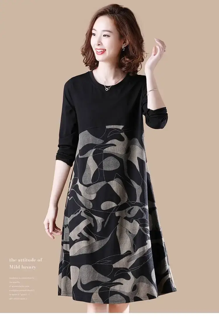 Black Printed Slimming Mid-Length Dress for Plus Size Women — feature 29