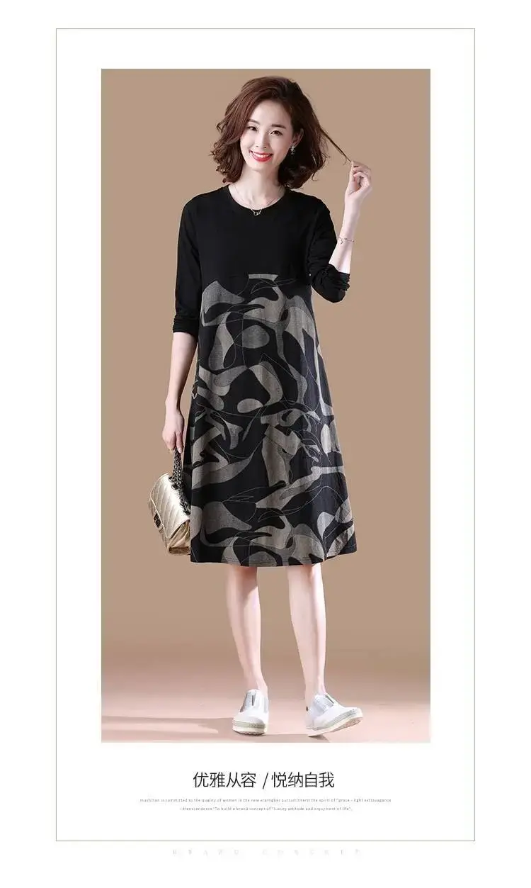 Black Printed Slimming Mid-Length Dress for Plus Size Women — feature 32