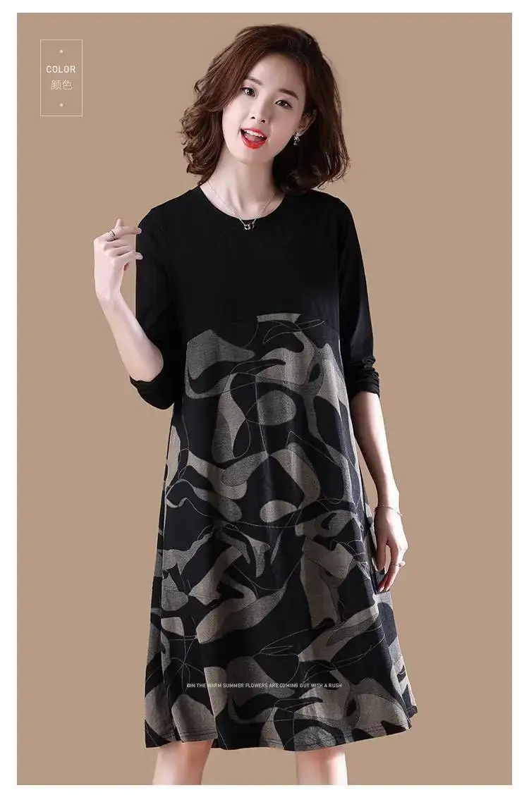 Black Printed Slimming Mid-Length Dress for Plus Size Women — feature 33