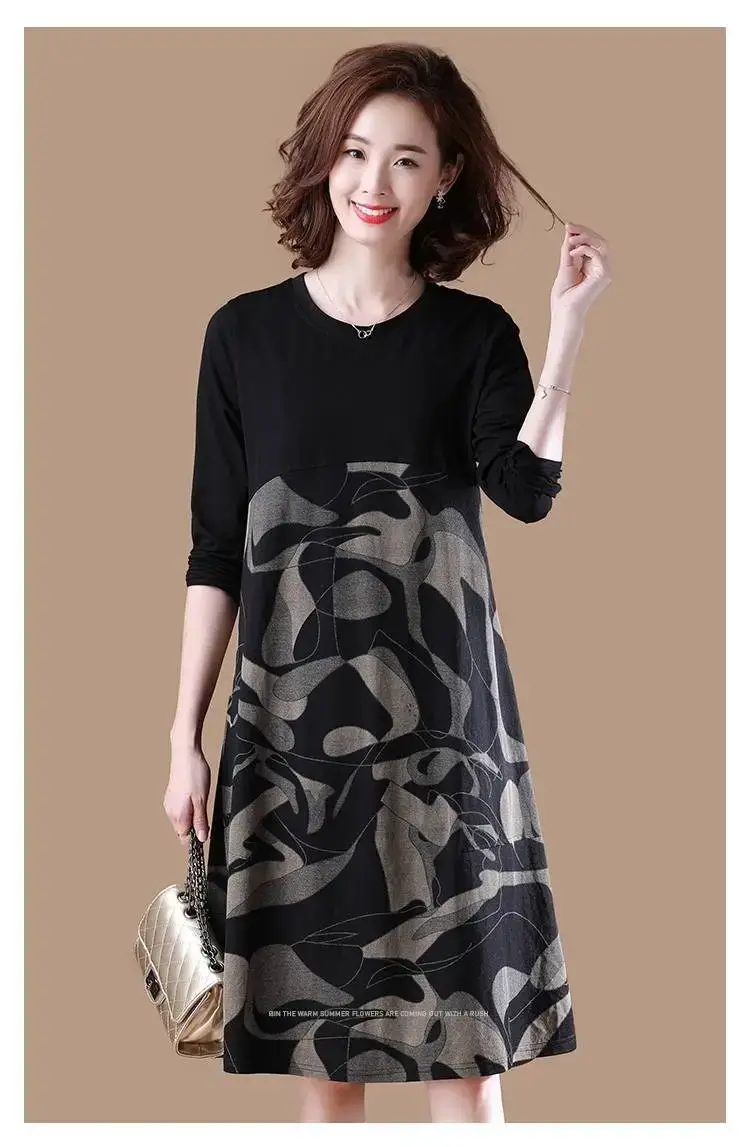 Black Printed Slimming Mid-Length Dress for Plus Size Women — feature 35