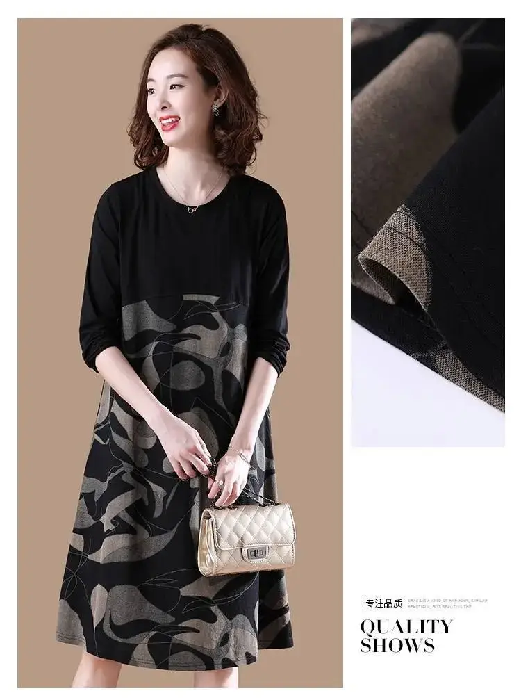Black Printed Slimming Mid-Length Dress for Plus Size Women — feature 36