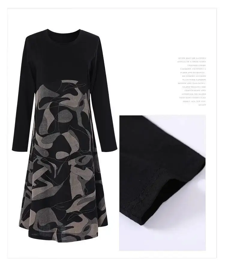 Black Printed Slimming Mid-Length Dress for Plus Size Women — feature 38