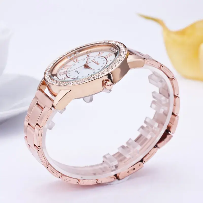Rose Gold Three Eyes Diamond Watch for Women - Image 5