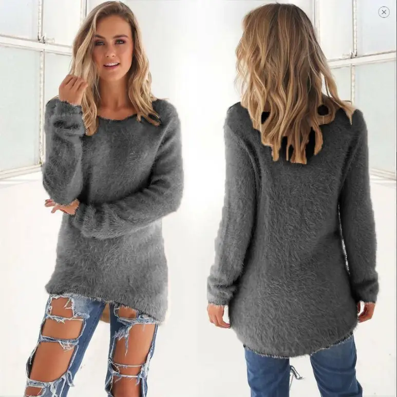 Women's Brown Fleece Long Sleeve Sweater Top - Image 4