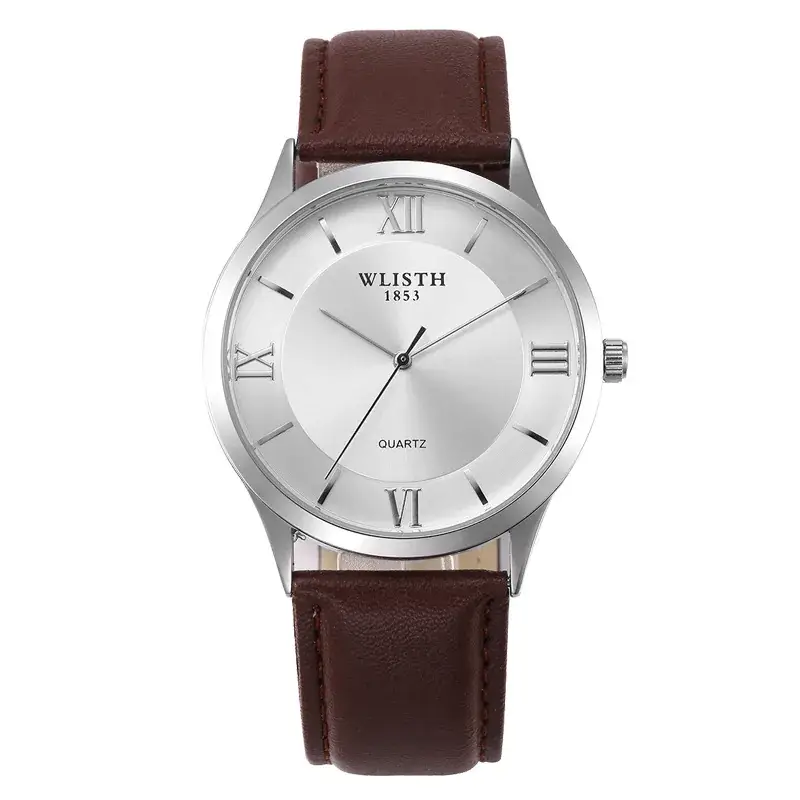Men's Quartz Watch with Leather Strap, White Dial, Water Resistant - Image 3