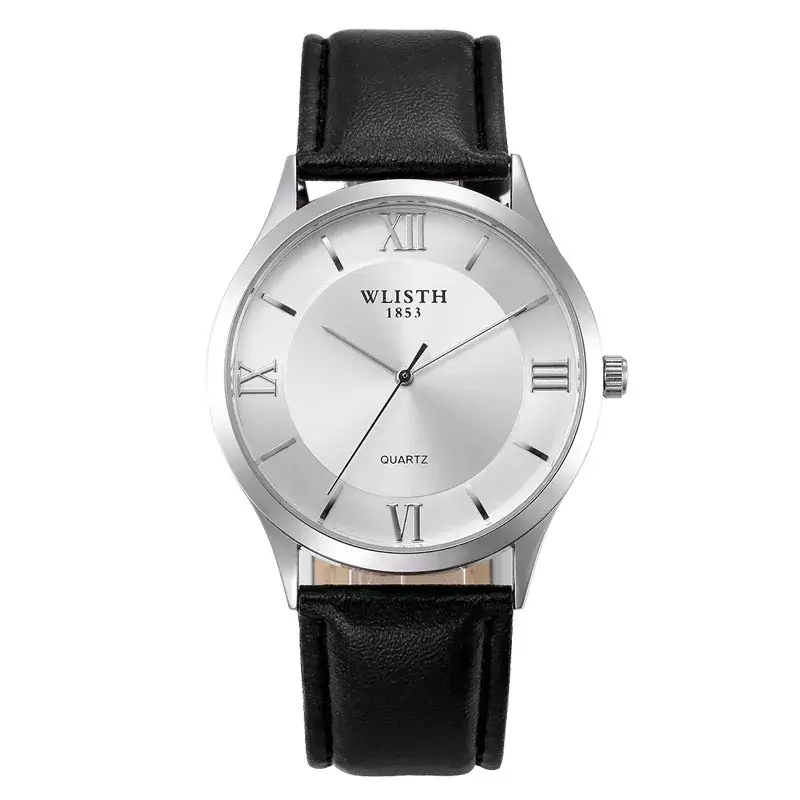 Men's Quartz Watch with Leather Strap, White Dial, Water Resistant - Image 4