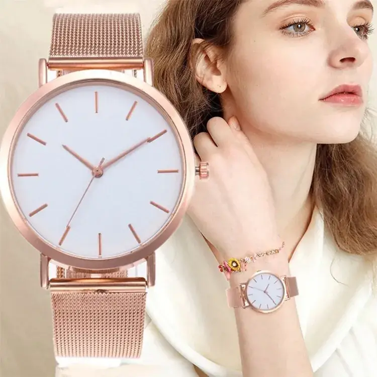 Women's Mesh Band Quartz Watch with White Dial - Image 5