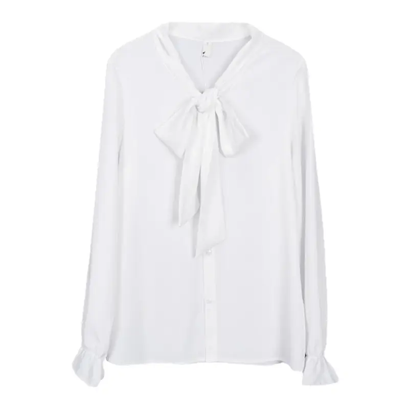 Women Korean Style Bow White Long Sleeve Shirt 2024 - Image 8