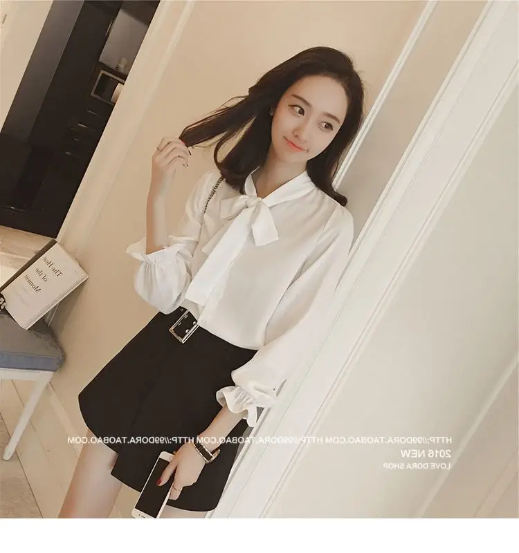 Women Korean Style Bow White Long Sleeve Shirt 2024 — feature 15