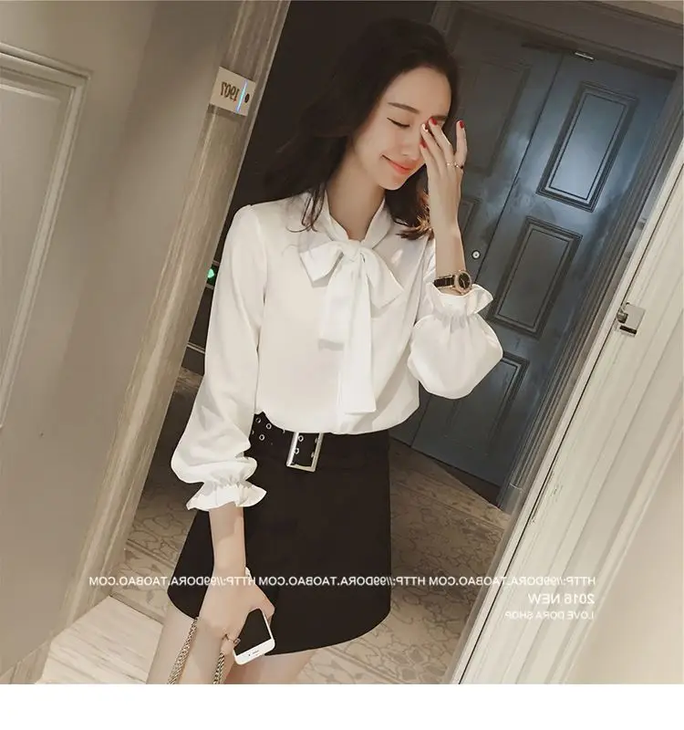 Women Korean Style Bow White Long Sleeve Shirt 2024 — feature 17