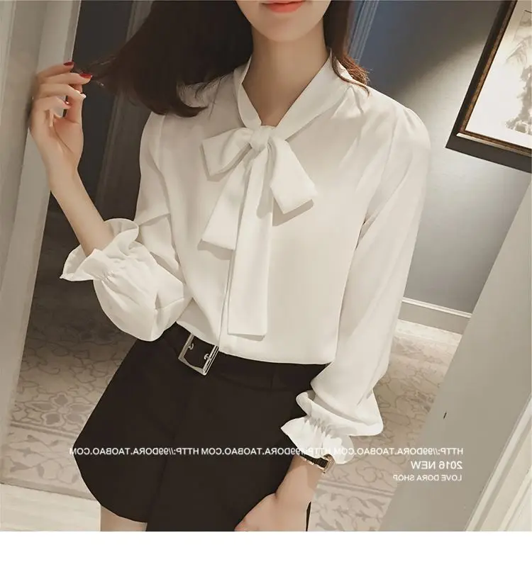 Women Korean Style Bow White Long Sleeve Shirt 2024 — feature 23