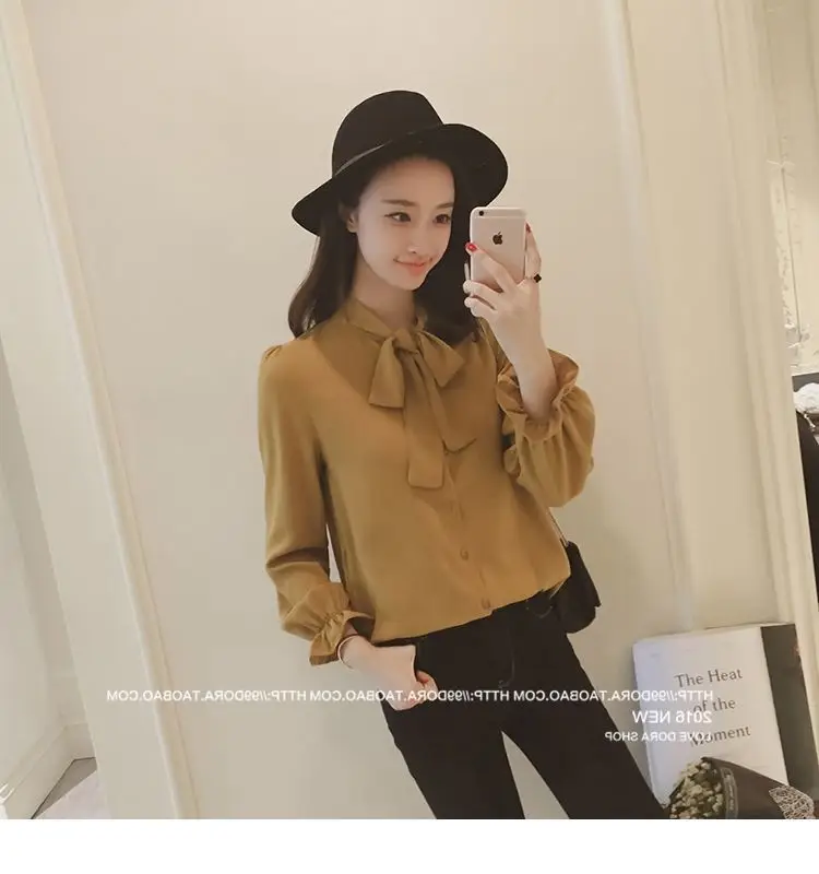 Women Korean Style Bow White Long Sleeve Shirt 2024 — feature 24