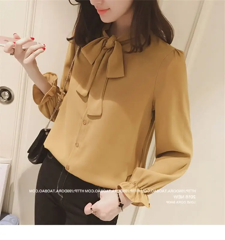 Women Korean Style Bow White Long Sleeve Shirt 2024 — feature 29