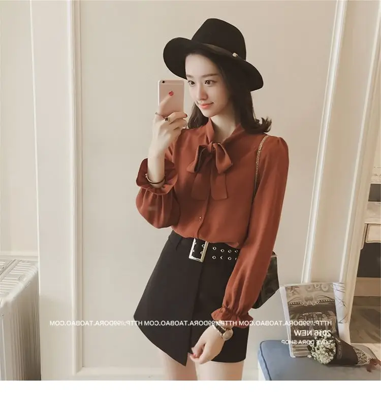 Women Korean Style Bow White Long Sleeve Shirt 2024 — feature 4