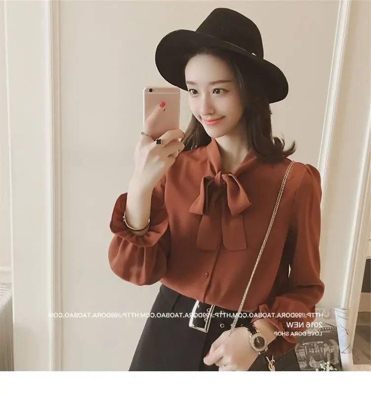 Women Korean Style Bow White Long Sleeve Shirt 2024 — feature 5