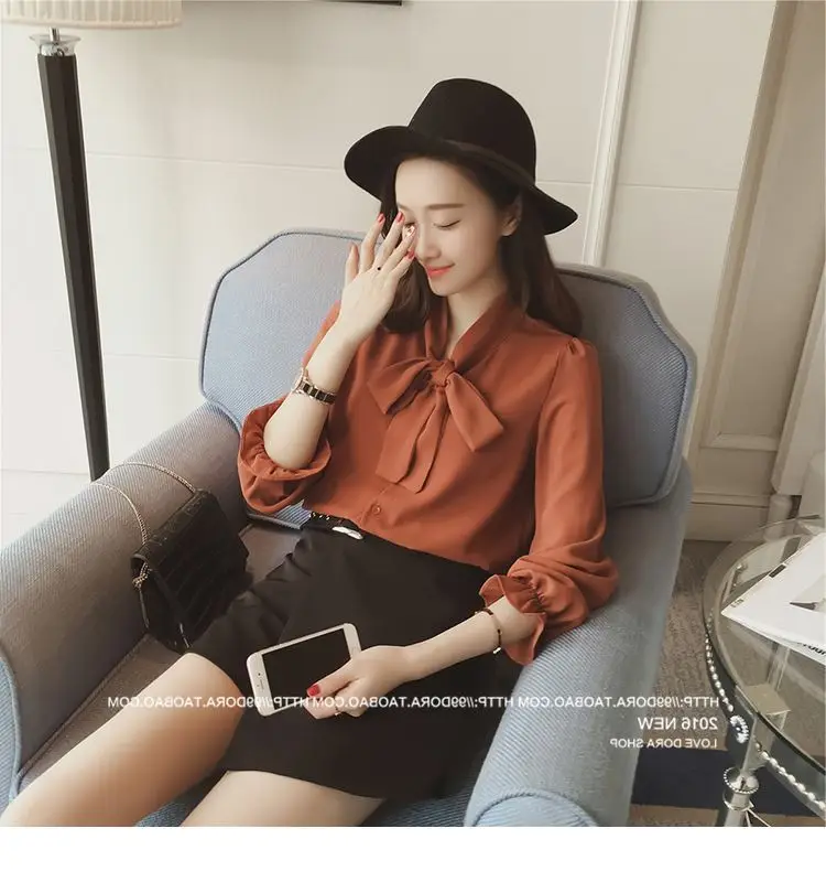 Women Korean Style Bow White Long Sleeve Shirt 2024 — feature 9