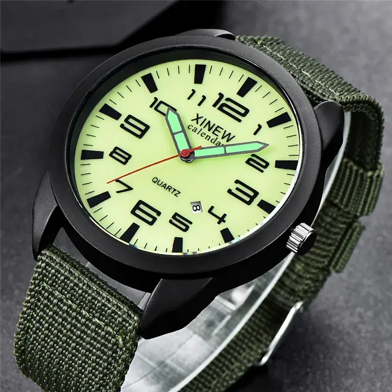 Men's Military Style Quartz Watch with Green Strap - Image 10
