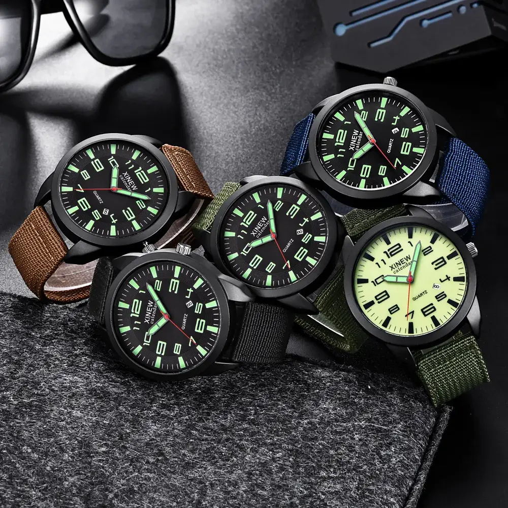 Men's Military Style Quartz Watch with Green Strap - Image 12