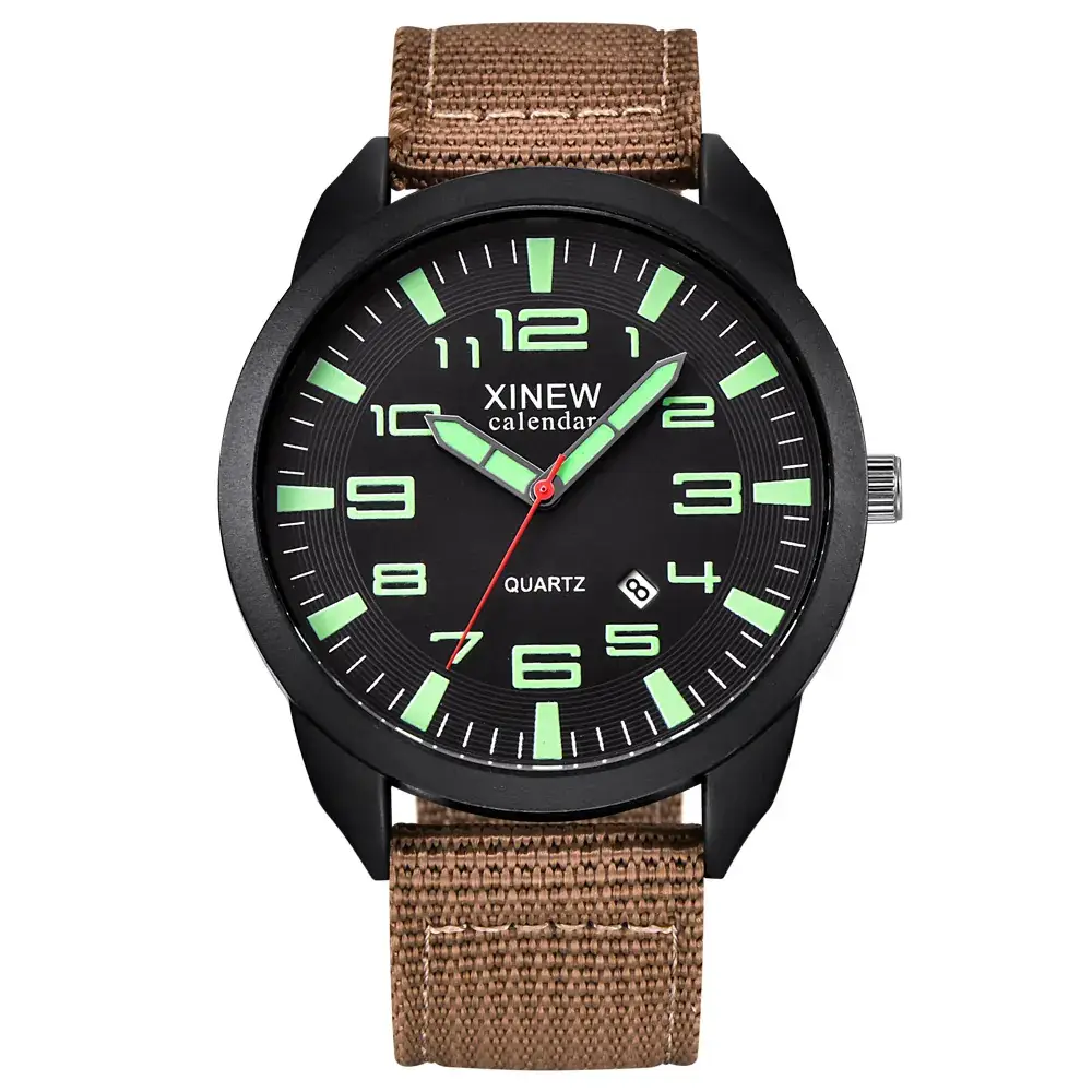 Men's Military Style Quartz Watch with Green Strap - Image 4