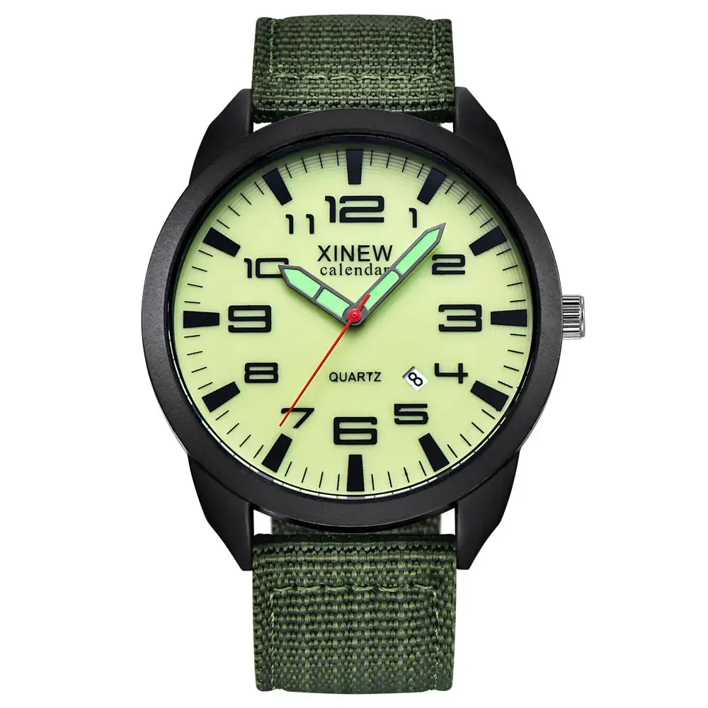 Men's Military Style Quartz Watch with Green Strap - Image 5