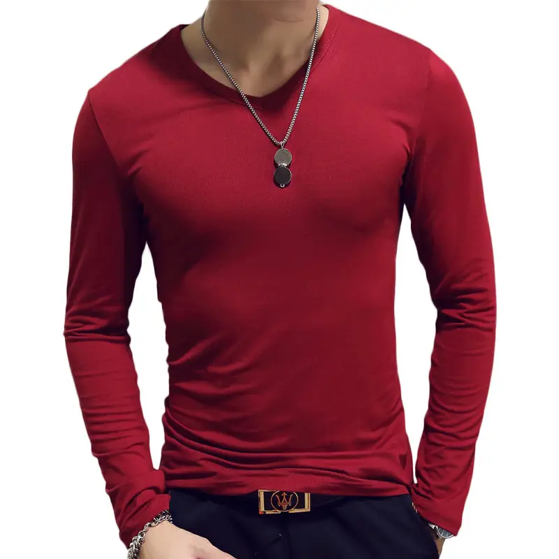 Men's 2019 Military Long Sleeve Slim T-Shirt Red - Image 18