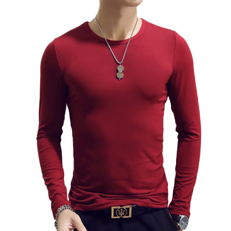 Men's 2019 Military Long Sleeve Slim T-Shirt Red - Image 9