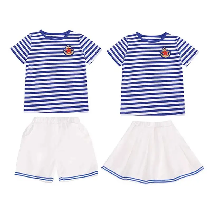 New Year's Kids Cheerleader Outfit Set Striped Cotton