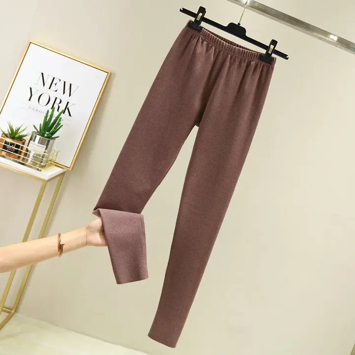 Women Warm Velvet Padded Pants Brown Winter - Image 10