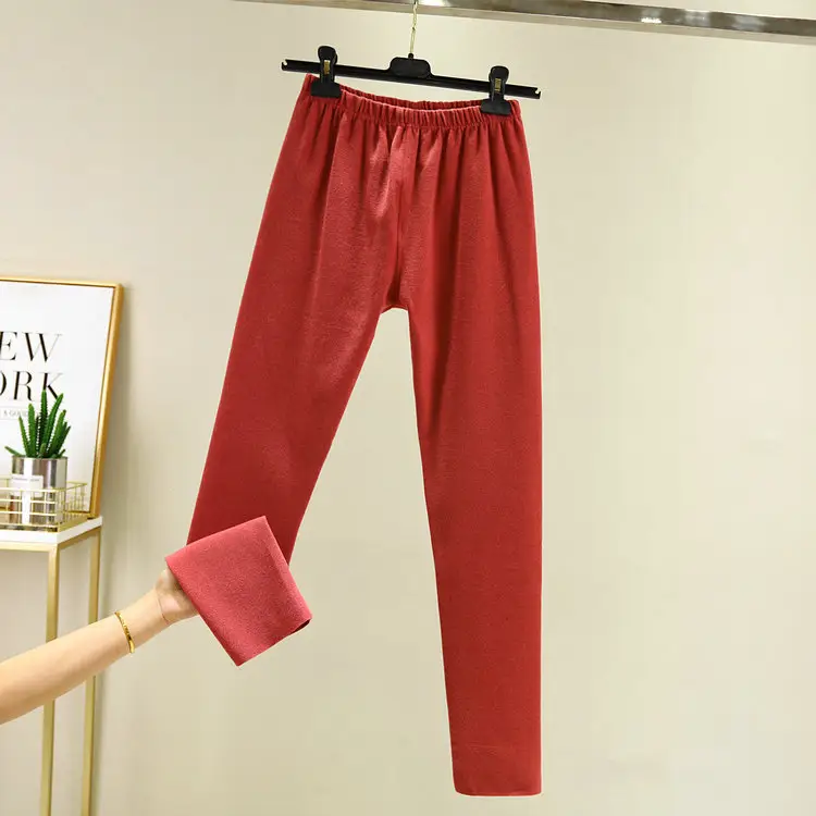Women Warm Velvet Padded Pants Brown Winter - Image 6