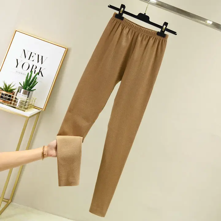Women Warm Velvet Padded Pants Brown Winter - Image 9
