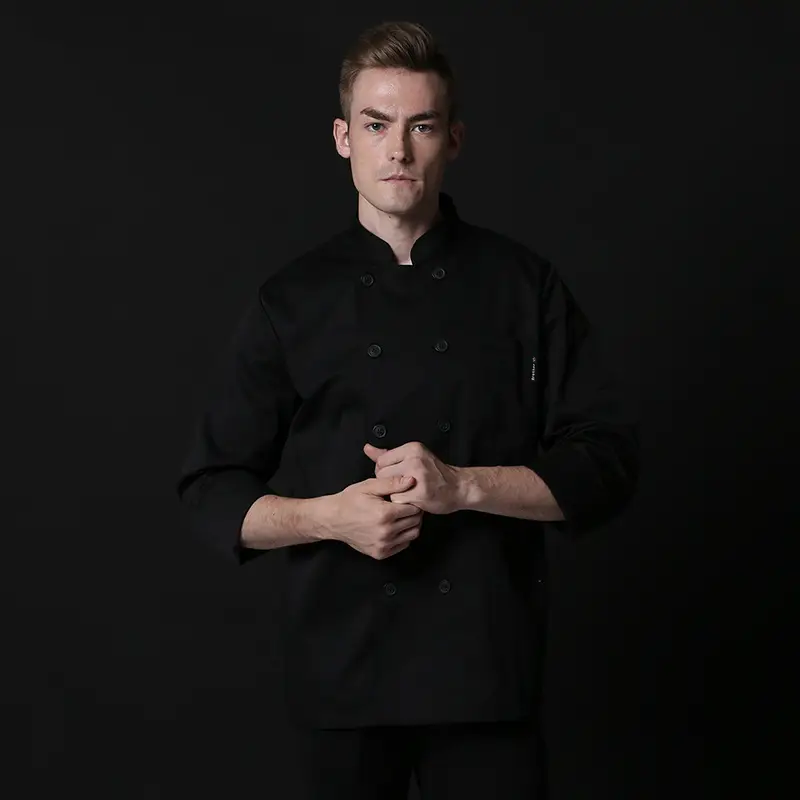 Men's Black Button-Up Long Sleeve Shirt for Baking & Office