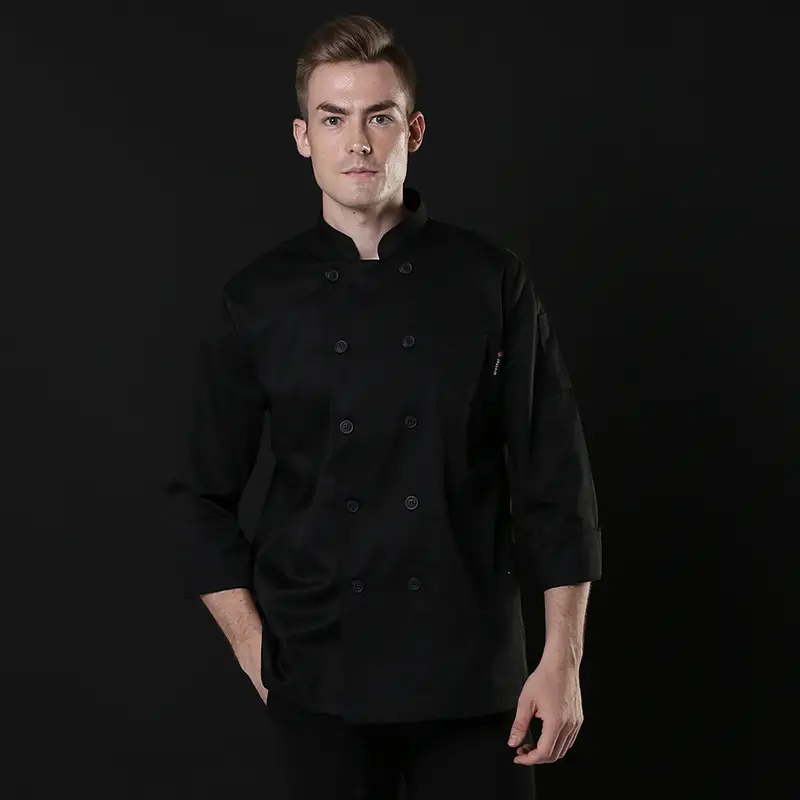 Men's Black Button-Up Long Sleeve Shirt for Baking & Office