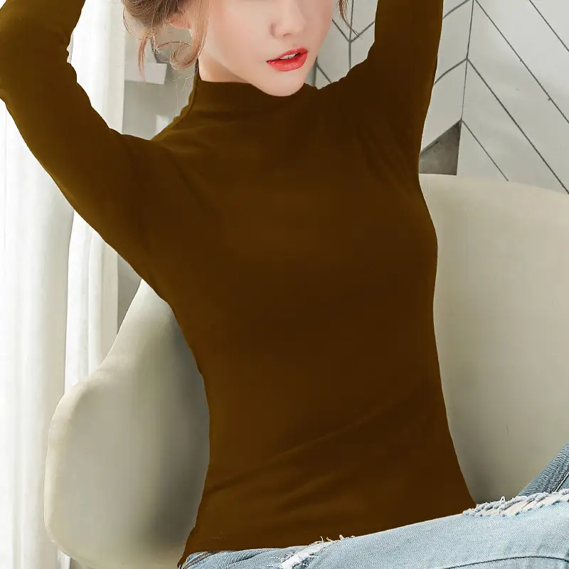 2025 Long Sleeve Turtleneck Women's Slim Fit Brown - Image 4