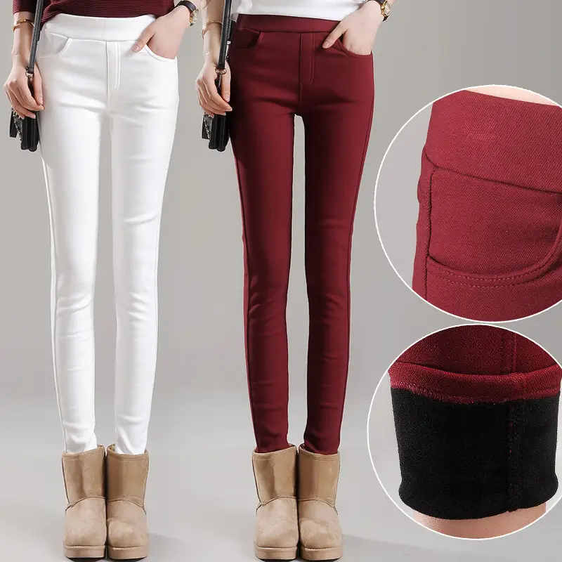 Women Fleece Skinny Leggings Winter Warm Maroon - Image 8