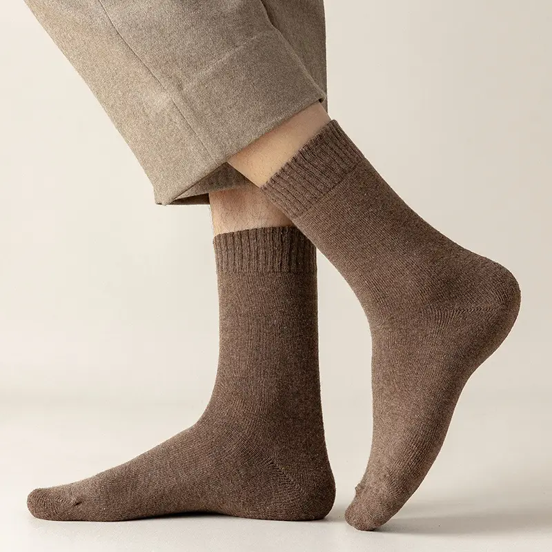 Socks Men's terry mid-tube socks autumn and winter thick warm socks casual colored towel socks fleece-lined terry socks