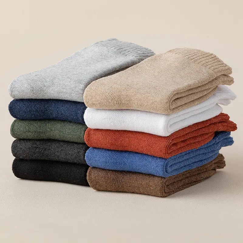 Socks Men's terry mid-tube socks autumn and winter thick warm socks casual colored towel socks fleece-lined terry socks