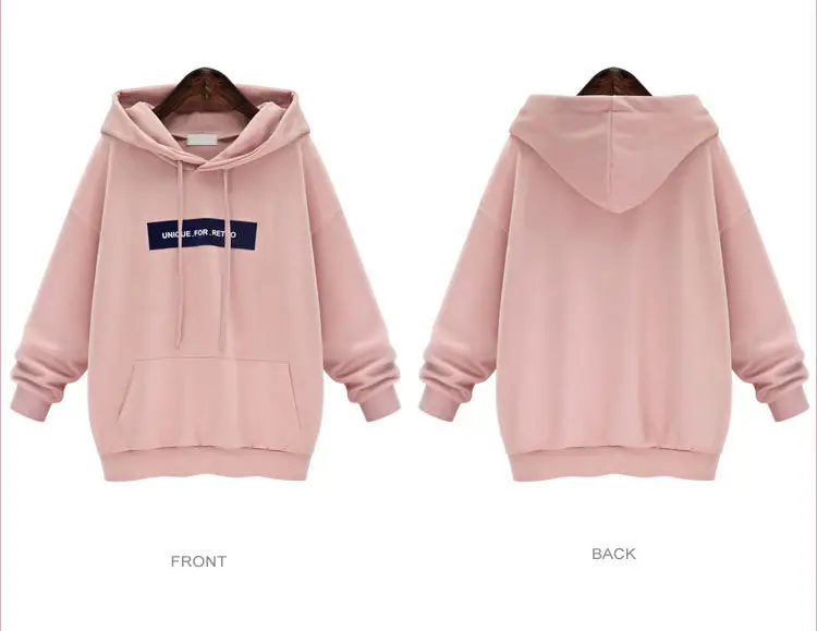 Pink Hooded Sweatshirt Women Loose Large Fleece Lined - Image 5