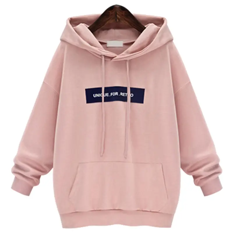 Pink Hooded Sweatshirt Women Loose Large Fleece Lined - Image 6