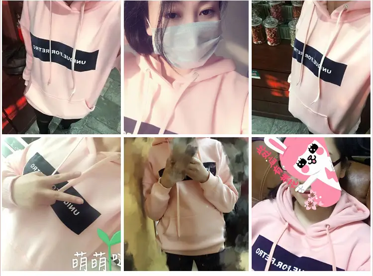 Pink Hooded Sweatshirt Women Loose Large Fleece Lined — feature 5